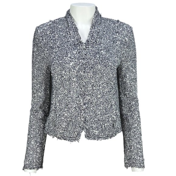 Navy/White Rebecca Taylor Stretch-Boucle Crop Jacket Size 8 - Picture 2 of 16